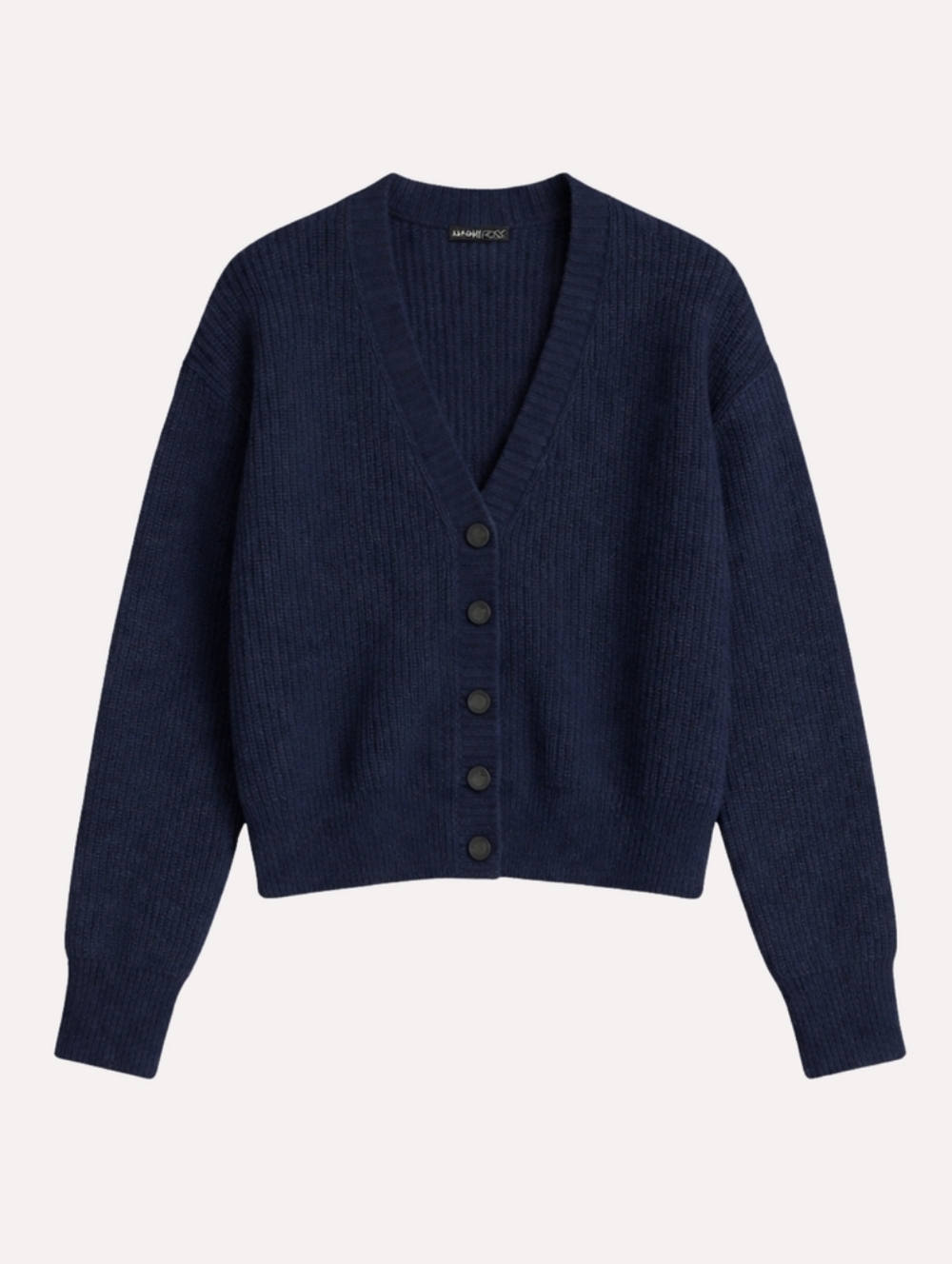 Minnie Rose Dark Navy Blue Cotton Shaker Crop Cardigan NWT Small